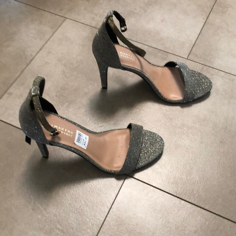 Silver Sparkly High Heels with Ankle Strap